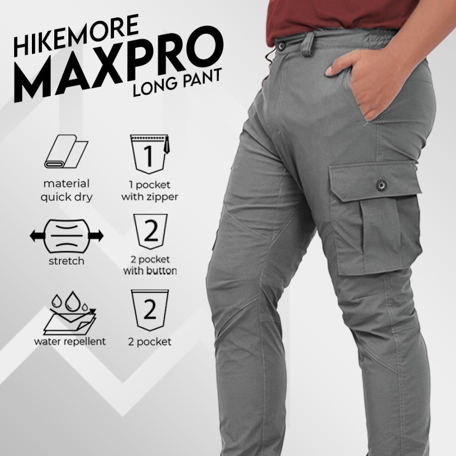 Hikemore Maxpro Celana Panjang Cargo Outdoor Quickdry Dry Fit Stretch Original LIVE