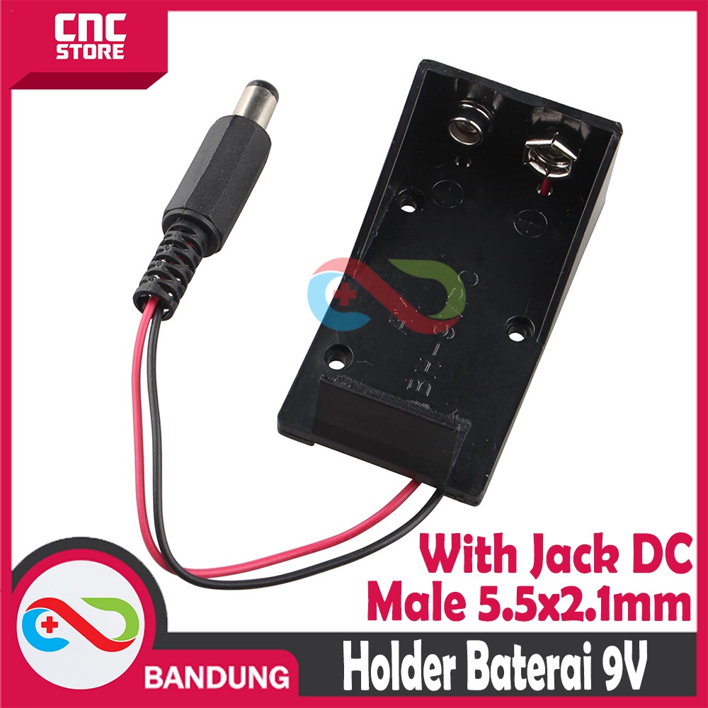 HOLDER BATERAI 9V WITH JACK DC MALE 5.5 X 2.1MM