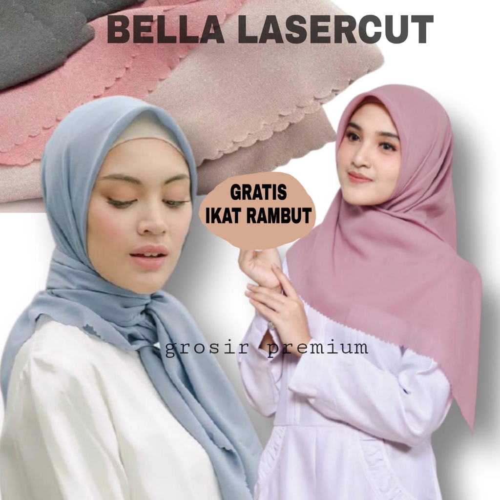 KERUDUNG SEGIEMPAT BELLA SQUARE LASERCUT PREMIUM / HIJAB BELLA LASERCUT / JILBAB BELLA SQUARE LASERC