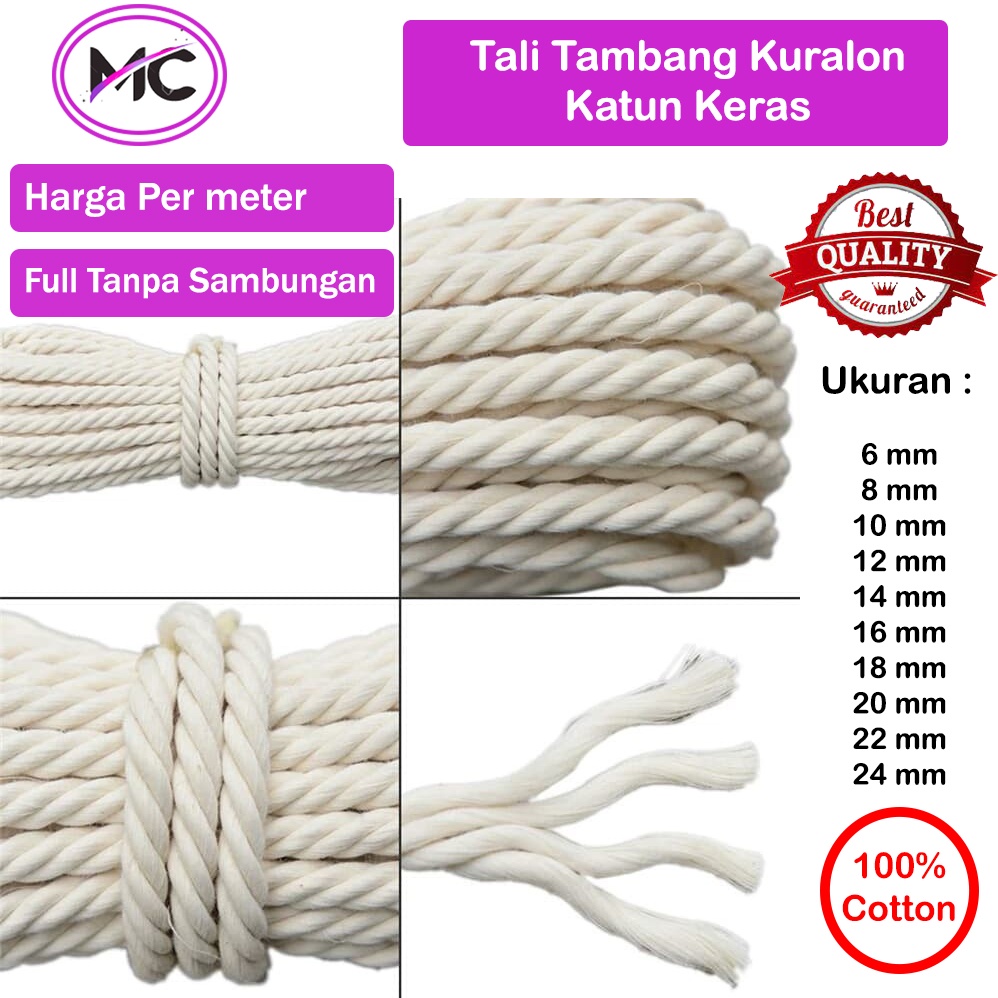 Tali Tambang Katun 22mm 24mm Warna Putih Kuralon Guralon Rope Bahan Asli Import Tampar Pengikat Barang Dekorasi Kerajinan Gantungan Tarik Tambang Outbond Pengaman Safety