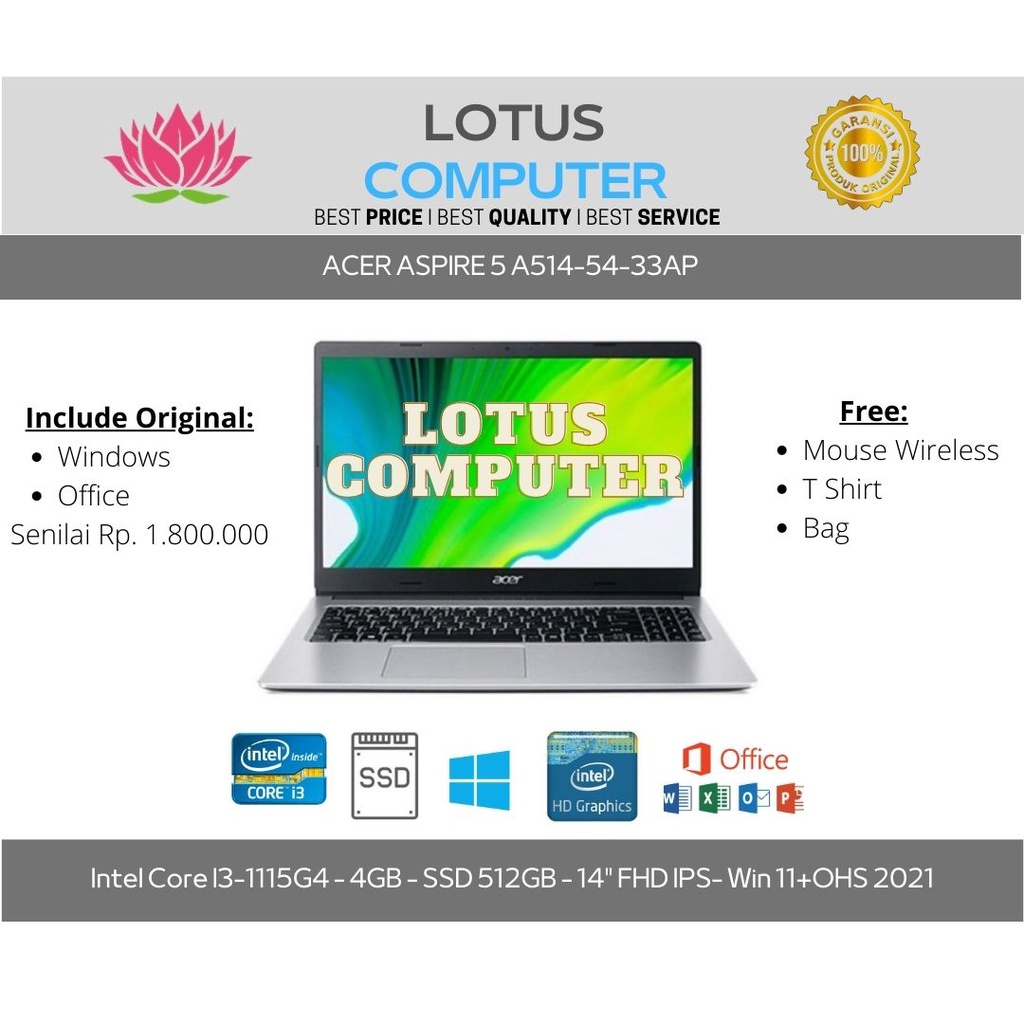 ACER Aspire 5 A514-54-33AP/I3-1115G4/4GB/512GB/14"FHD/Win 11/Black