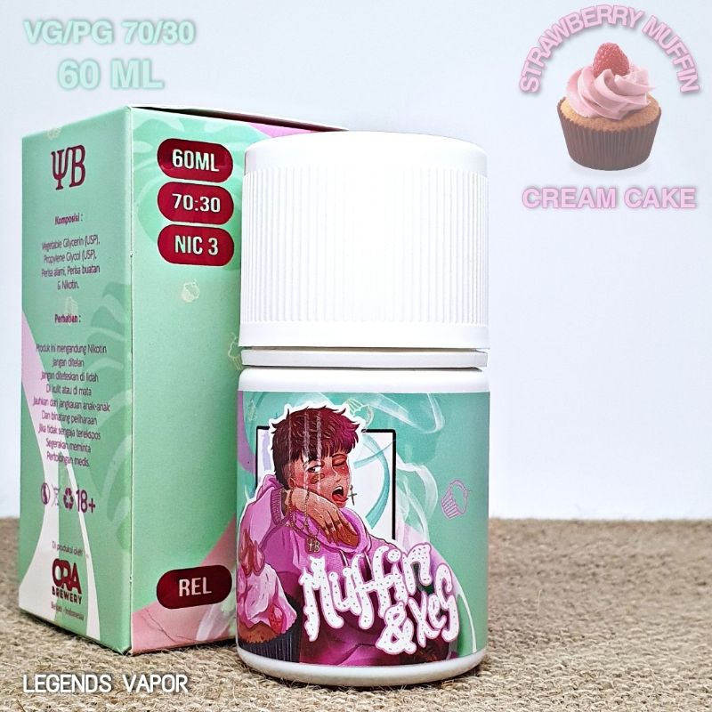 FREEBASE - LIQUID MUFFIN &amp; XES V1 Strawberry Muffin Cream Cake 60ML 3MG 6MG By YBRAP AUTHENTIC