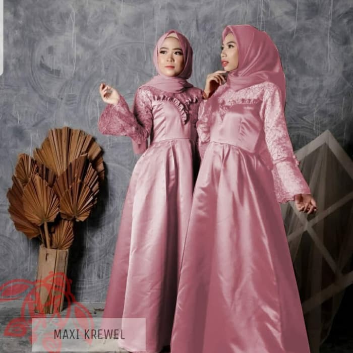 Krewel Dress Baju Gamis Pesta Kondangan Maxi Velvet Brokat Mewah Cantik