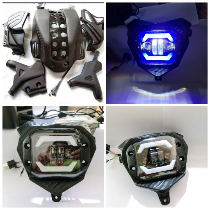 tutup mesin honda crf 150 + cover blok satu set lampu depan case besi led daymaker / cover engine crf 150 set