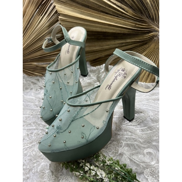 sepatu wedding wanita sage green purri tali 12cm