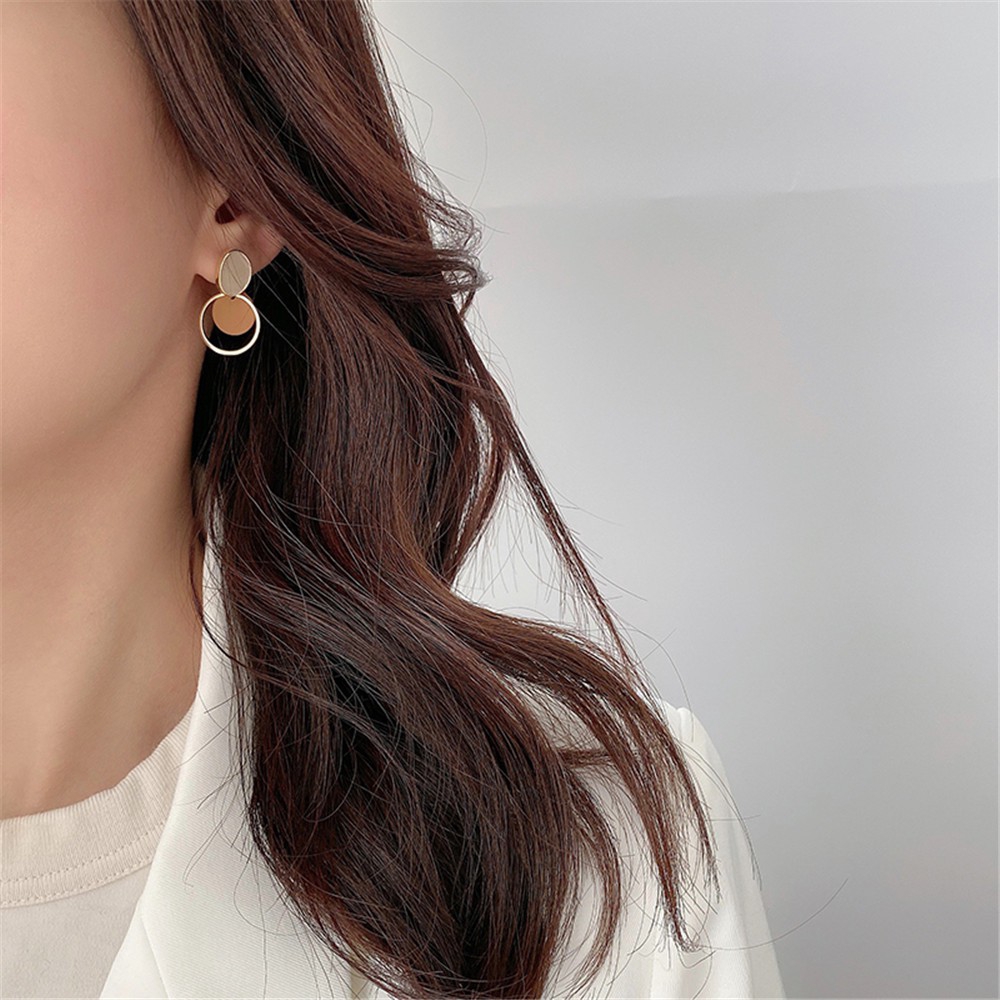 Anting Tusuk Model Bulat Ganda Gaya Korea Untuk Wanita #261141322