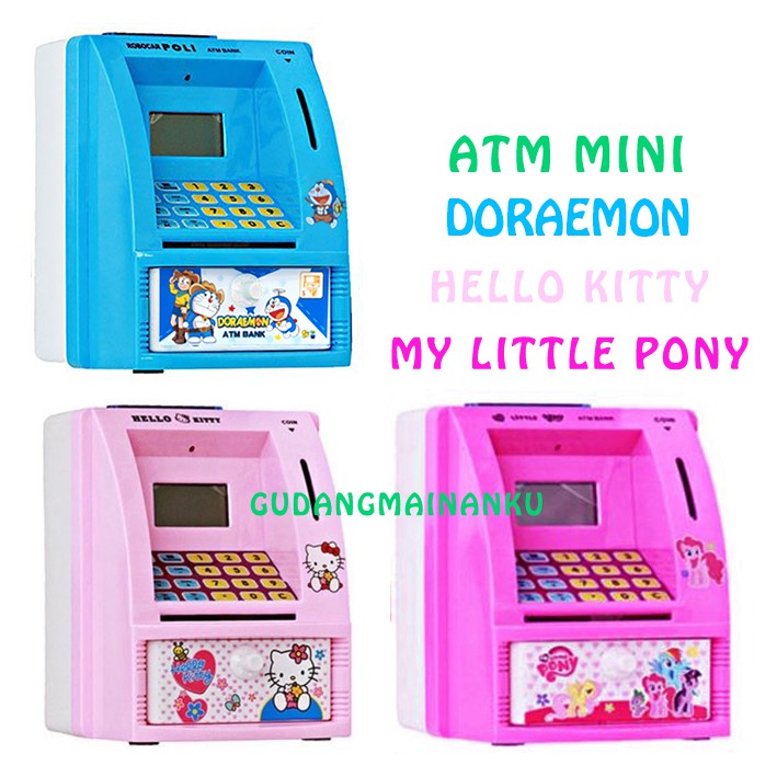 Mainan Celengan ATM Mini My Little Pony Doraemon Hello Kitty Bahasa Indonesia