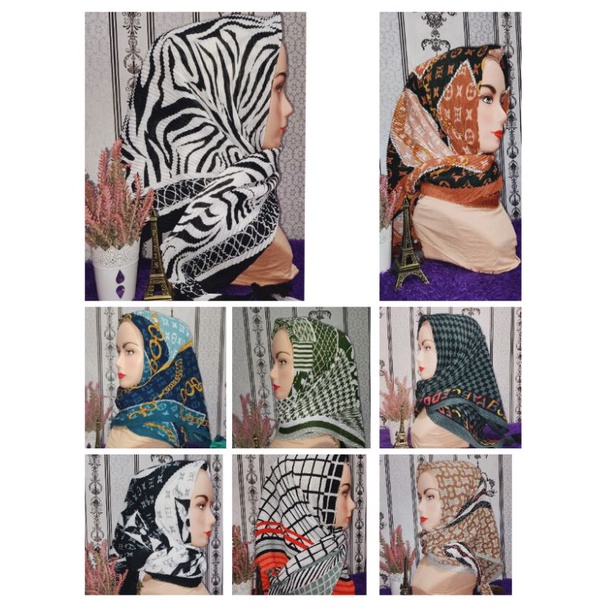 Hijab Segi Empat Plisket Motif/Hijab Plisket Segi Empat Motif Terbaru/segi empat plisket motif