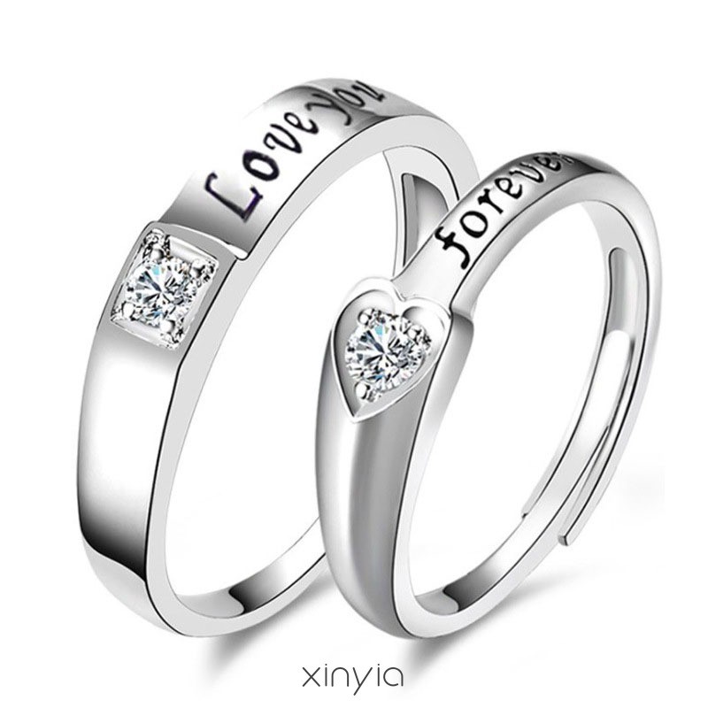 925 Silver Cincin Pasangan Berlian Mode Wanita Perhiasan Cincin Couple Rings