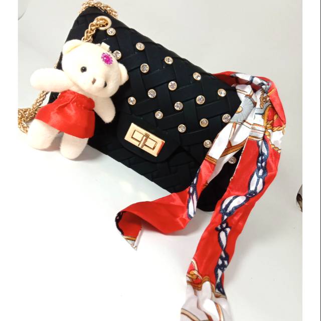 Anyam diamond tas jelly matte impor tas slempang wanita