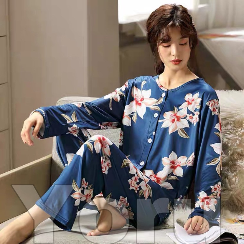 Pamelo.id Piyama Import PP 50 Corak Baju Tidur Import Pajamas Import Baju Tidur Murah-PY8 Tulip dsr Navy