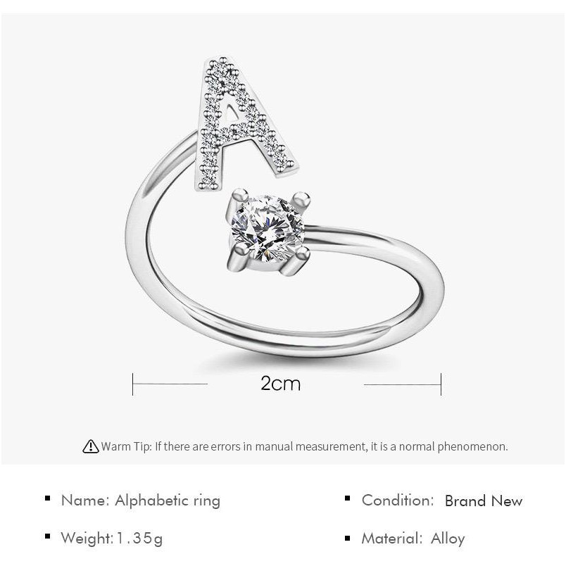 RSB VZ048 Cincin Alfabet Fashion Ring Aksesoris Emas Putih Silver Korea Cincin Wanita Huruf P - Z Impor