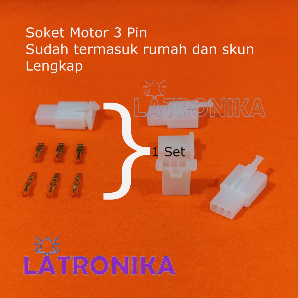 Soket Motor 3 Pin Kecil + Skun    Lengkap Socket 3Pin