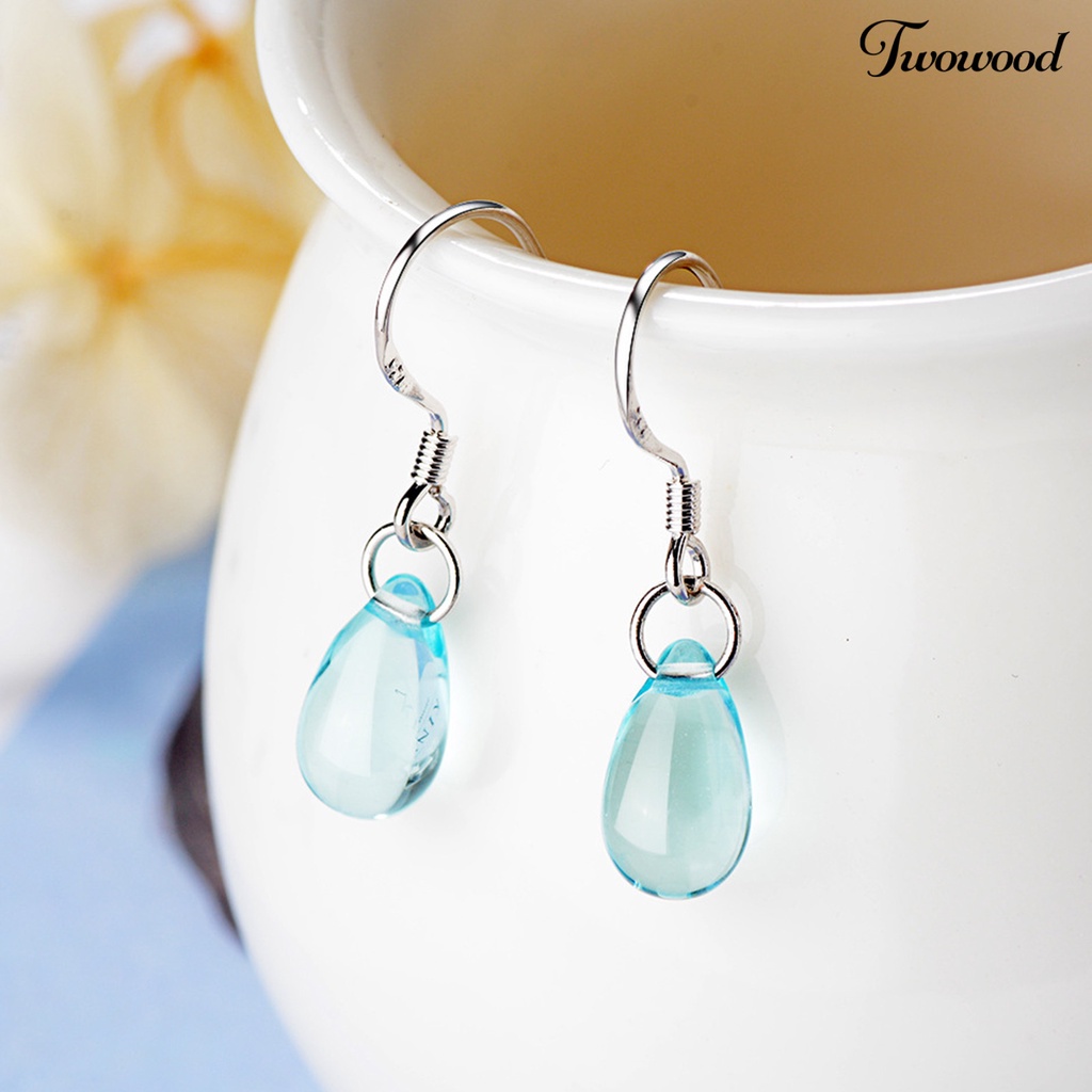 Twowood 1 Pair Exquisite Hook Earrings Faux Crystal Wear-resistant Elegant Blue Water Drop Shape Dangle Earrings for Travel