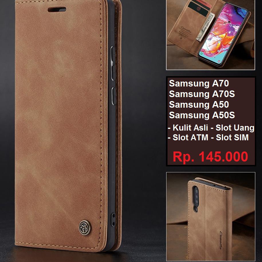 Samsung Galaxy A50 A50S A70 A70s Original Leather Case Flip Cover Casing Kulit Flipcase Flipcover