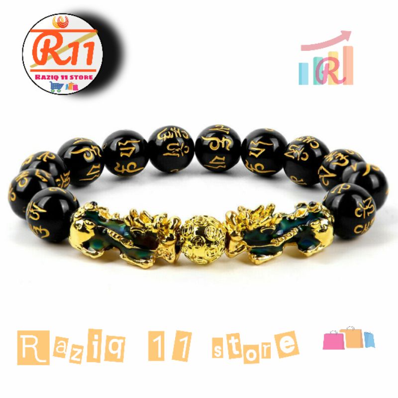 Gelang Batu Pria 2 Pixiu Thermo Mantra Budha Berubah Warna Kombinasi Warna