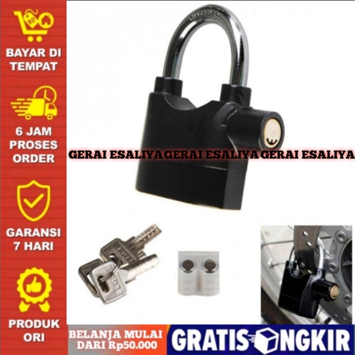 Gembok Alarm Motor Suara Anti Maling / Lock Siren 10mm - APR14 - Hitam