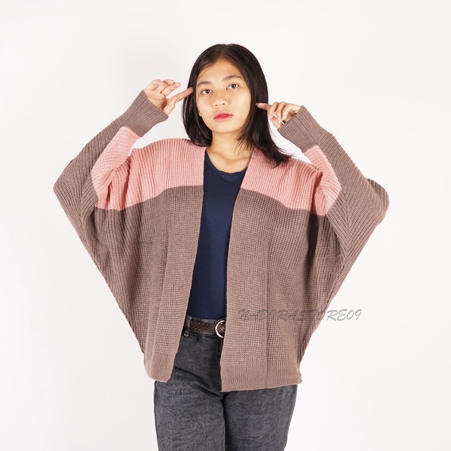 CARDIGAN BATWING RAJUT OVERSIZE PREMIUM / KOMBINASI / DUSTY BURGUNDY