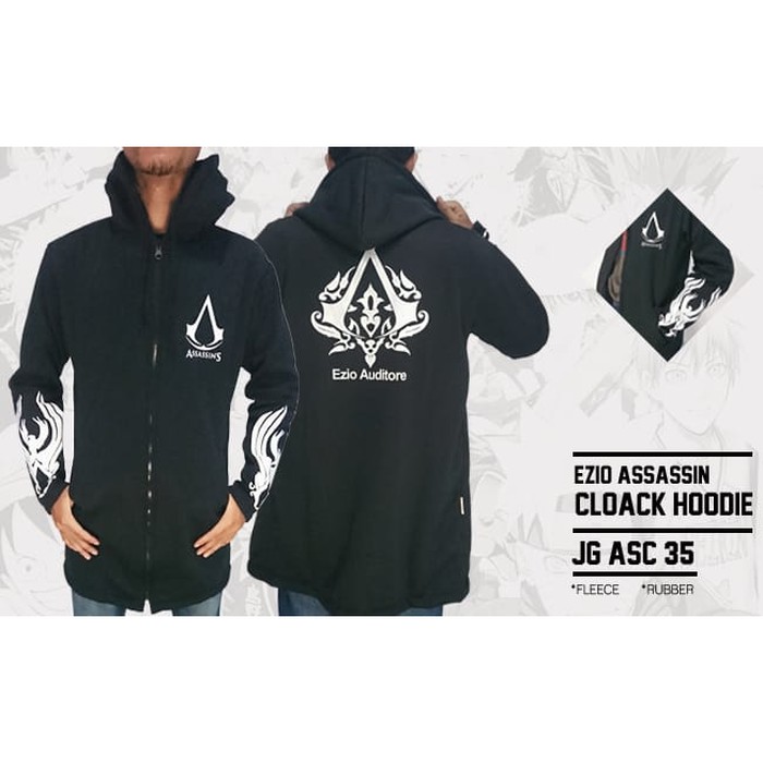 Jaket Jubah Ezio Assassins Creed Hoodie Hitam Anime Hero - JG ASC 35