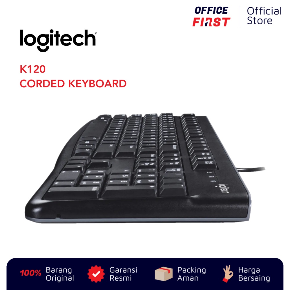 Logitech K120 Corded Keyboard / Wired Kabel USB Original Garansi Resmi