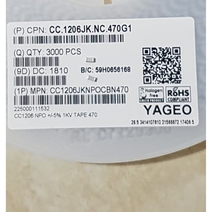 Kapasitor 47pF 5% 1KV COG NPO 1206 MLCC YAGEO