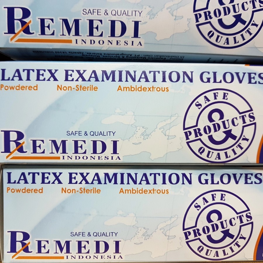 REMEDI Sarung Tangan / Latex Examination Gloves 1 box isi 100pcs Original