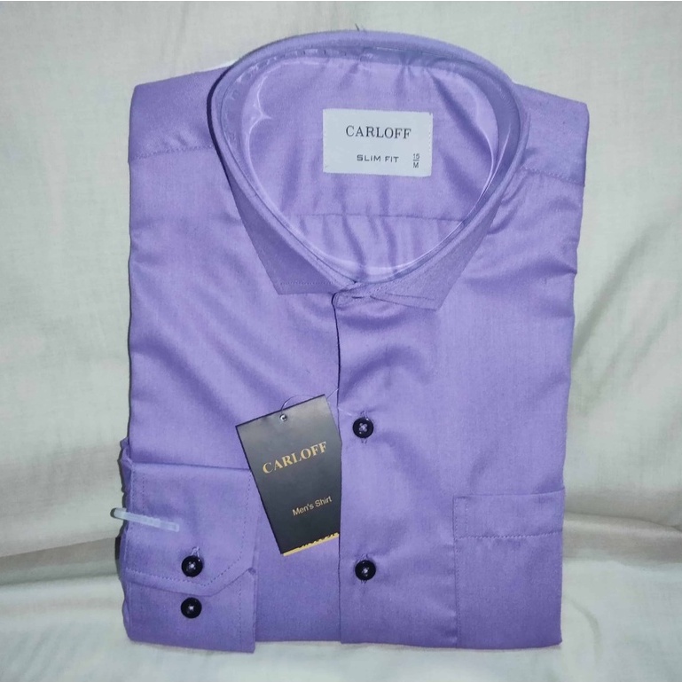 CARLOFF Pakaian Pria Hem Baju Kemeja Polos Lengan Panjang 3834P Ungu