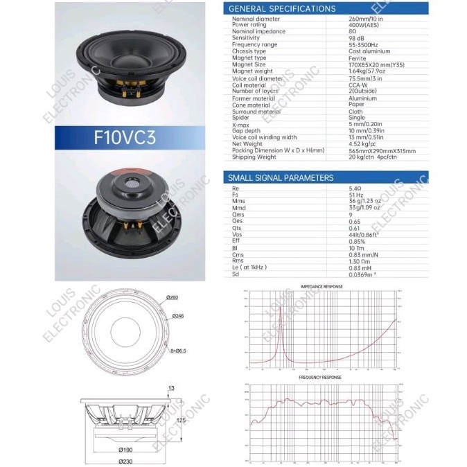 Speaker Komponen FEST F10VC3 F 10VC3 F10 VC3 10 Inch