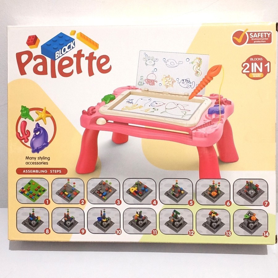 Mainan Edukasi Anak Belajar Meja belajar blok Lego PALETTE 2in1 drawing magnetic board - Bermain Sambil Belajar Seru Kado Hadiah Anak Murah