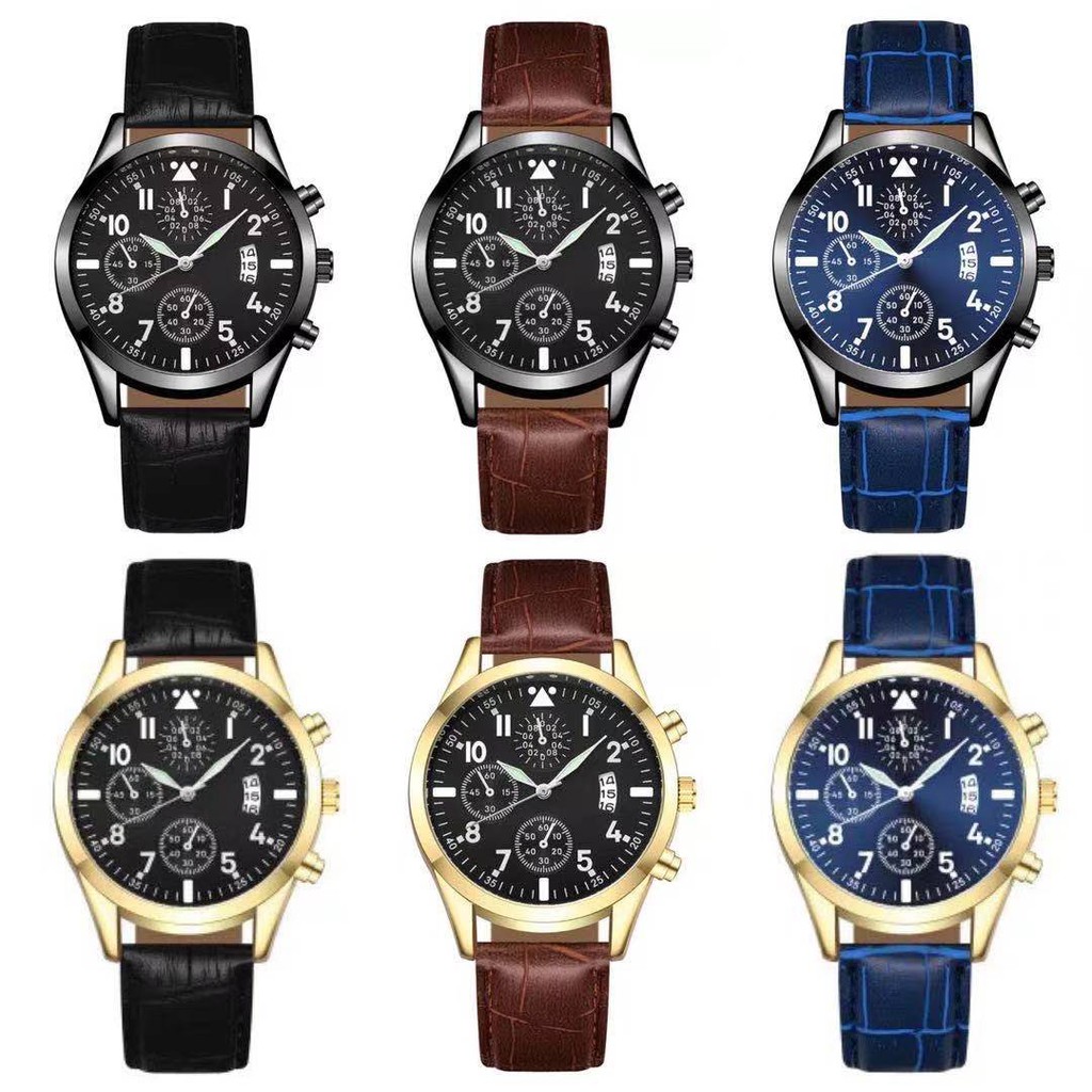 Jam Tangan Pria Strap PU Leather Analog Quartz Korean Fashion / Watch Men Korean Import