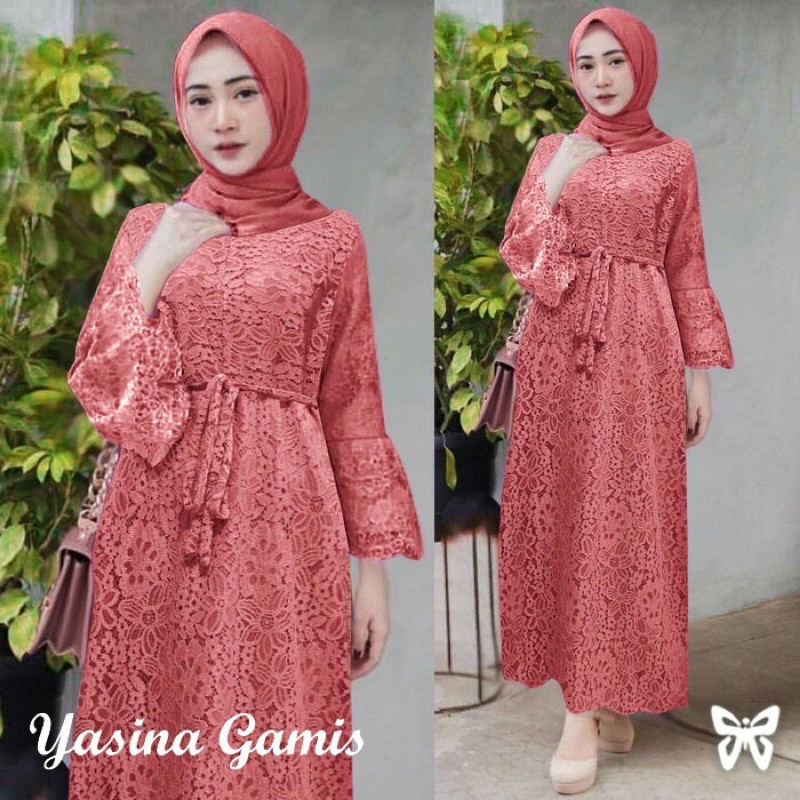 Gamis / Maxi / Baju Dress Wanita Muslim Yasina Syari Brukat High Quality
