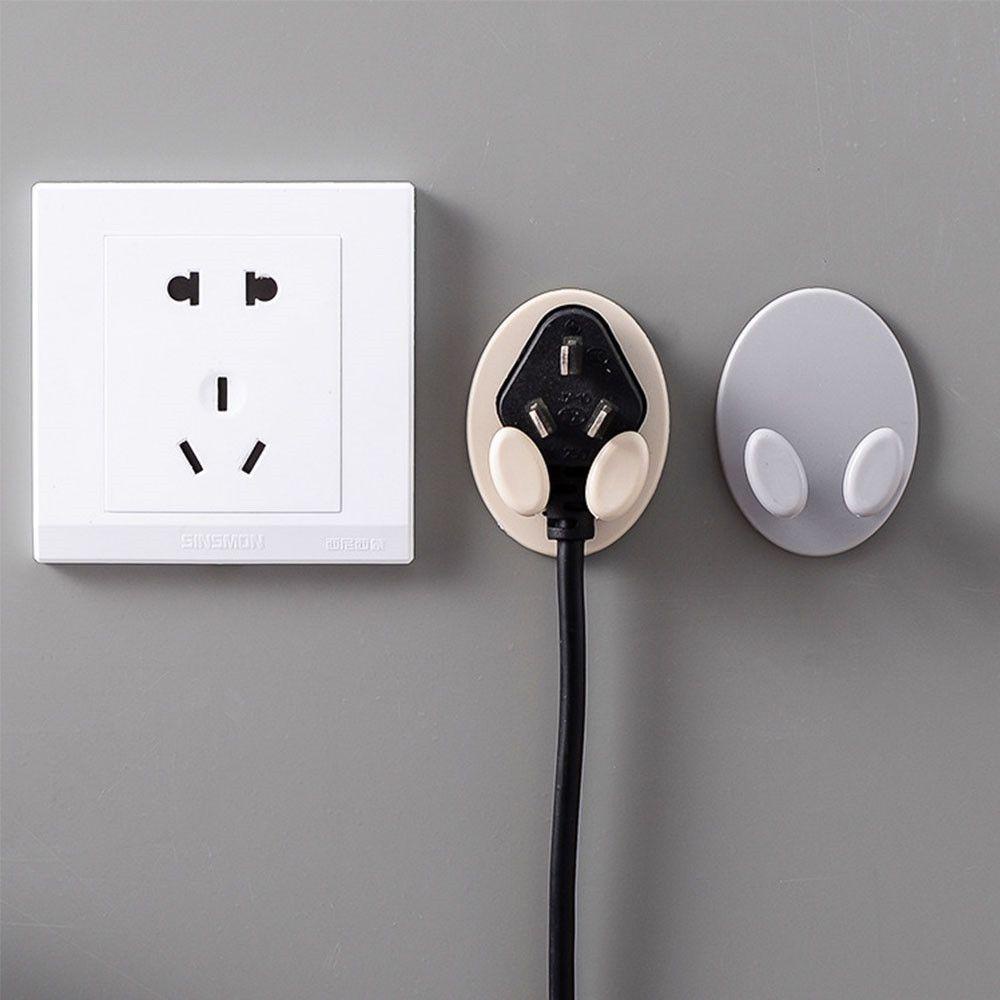 2 Pcs Kait Dinding Penyimpanan Power Plug Soket Dengan Perekat Untuk Dapur / Kamar Mandi