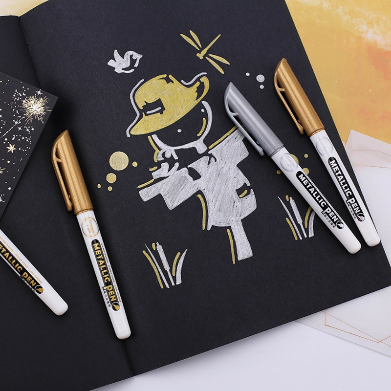 SIY  6Pc Gold Silver Epoxy Resin Drawing Pen Gold Leafing Point Pen Marker Acrylic Paint Highlights Metallic Permanent Marker