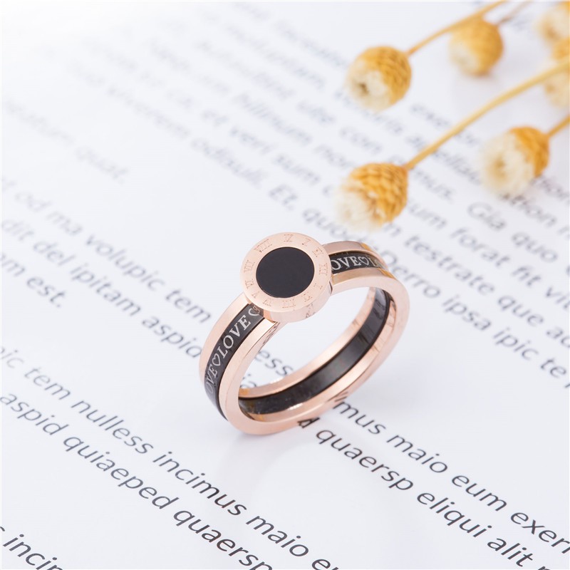 Cincin Stainless Steel / Titanium Anti Karat Wanita Mini Korea Motif Double Elegant Rose Gold CK071