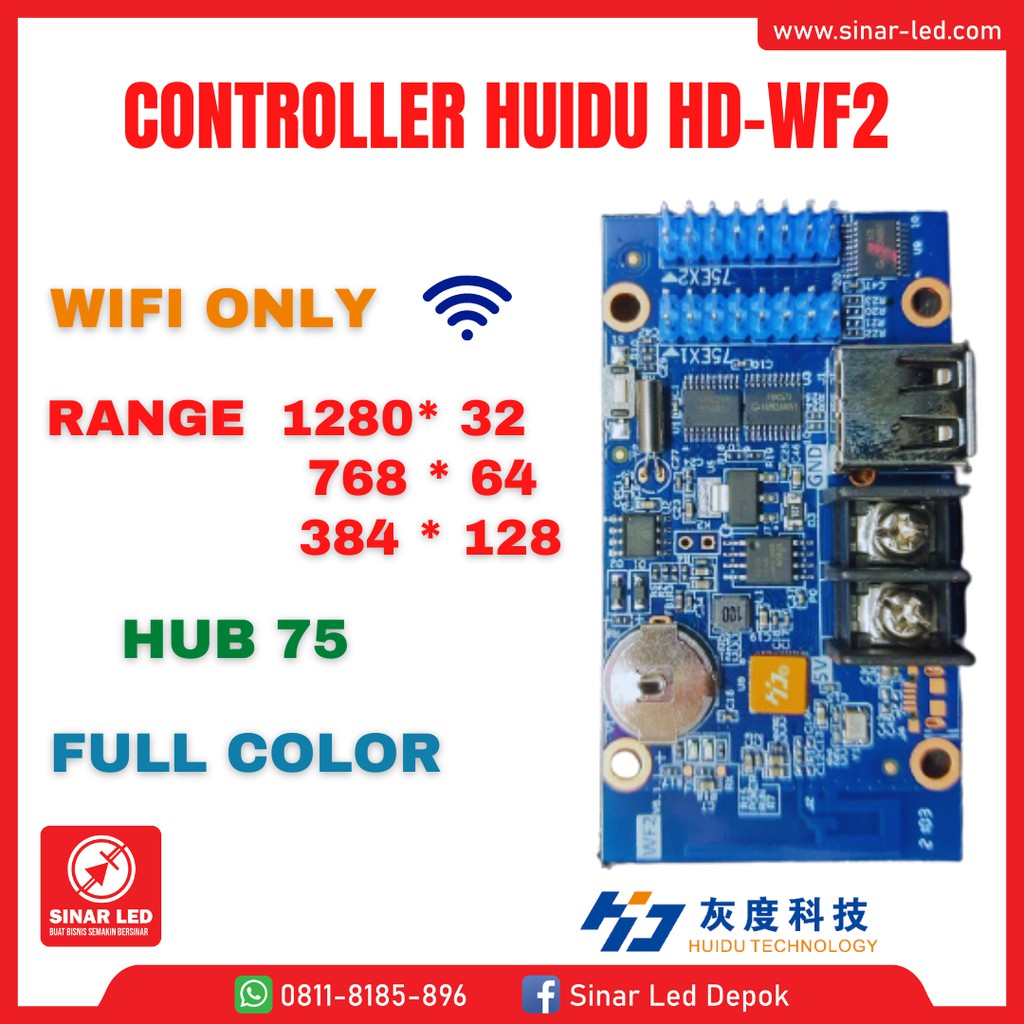 Jual Controller Huidu HD-WF2 HD WF2 WifI RGB Full Color Panel Module ...