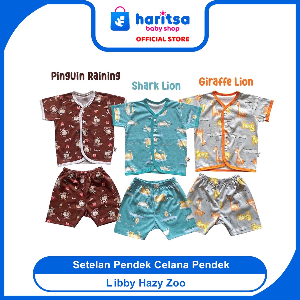 Libby Setelan Pendek kancing depan / Libby Baju bayi/Libby Hazy Zoo