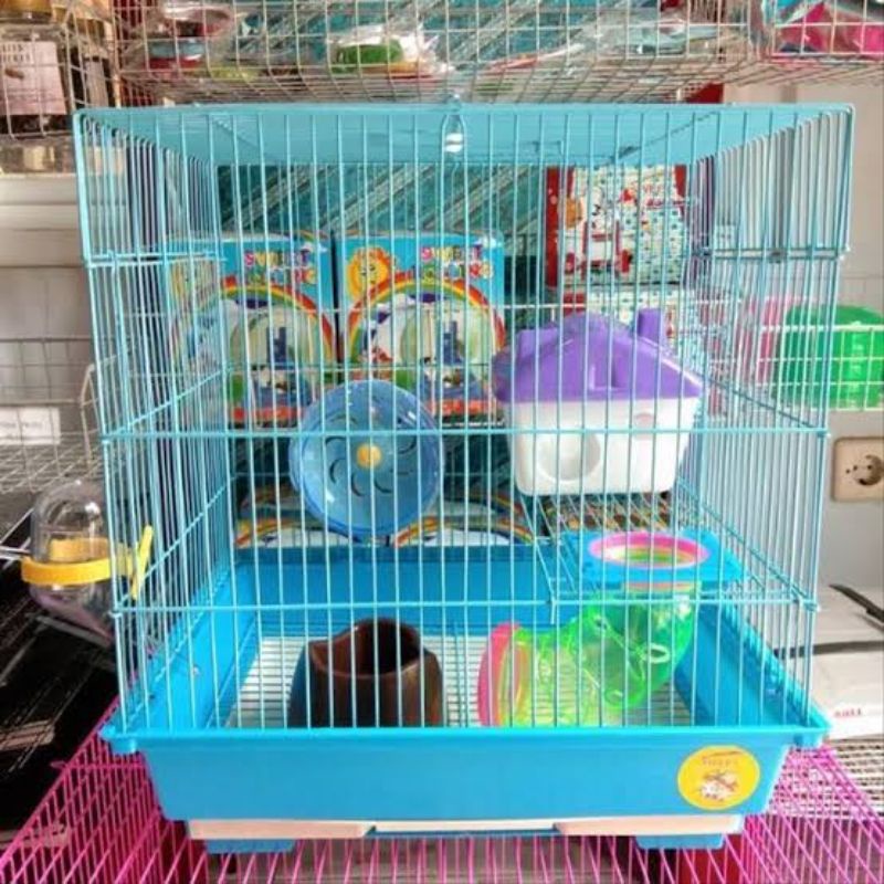 Kandang hamster tingkat susun hamster gerbil jeruji besi set lengkap