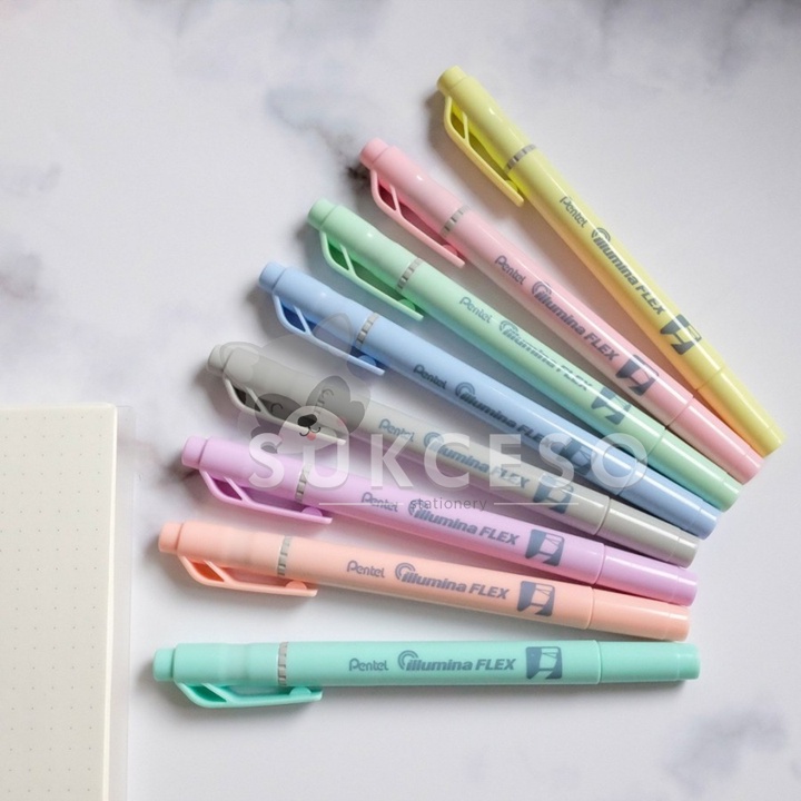 

Pentel Highlighter Illumina Flex Dual Twin Tip Fitline SLW11-P Warna Pastel Colors Lucu Unik