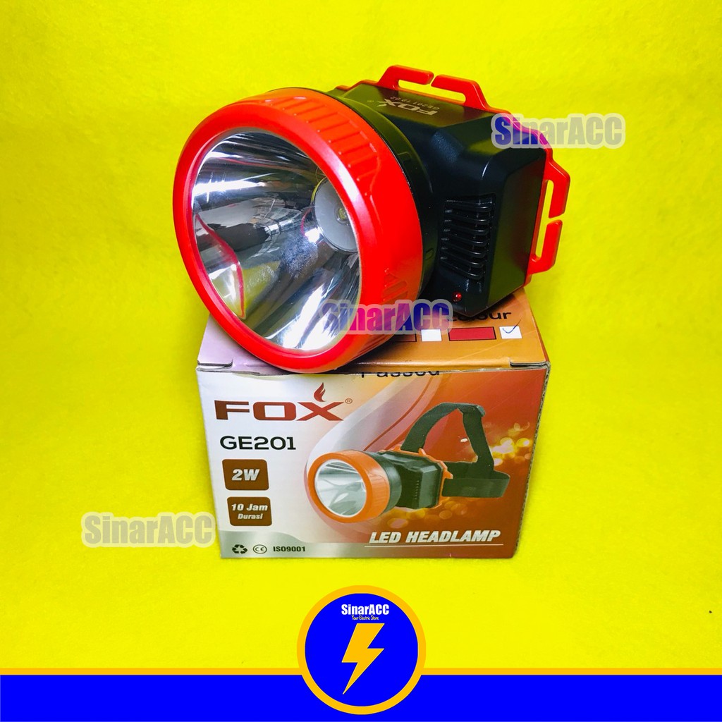 Senter kepala Fox 2W fox Ge 202 Cahaya Putih 10Jam Penerangan Rechargeable Charge senter cas 201