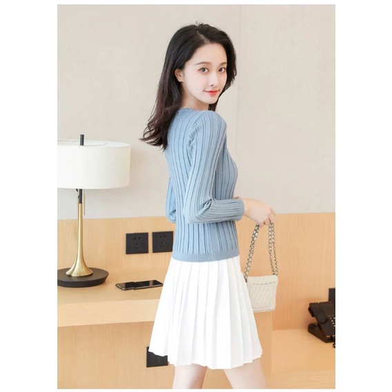 Sweater Basic V neck Soft Knit Import - Blouse Rajut Polos V neck TM (C506)