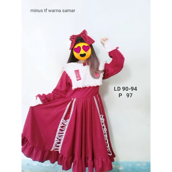 dress kawaii lolita merah / gaun vintage victorian / noni belanda