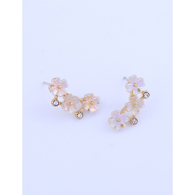 LRC Anting Tusuk Fashion Flower Earrings Acrylic Flower And Diamond Earrings In Sterling Silver D090