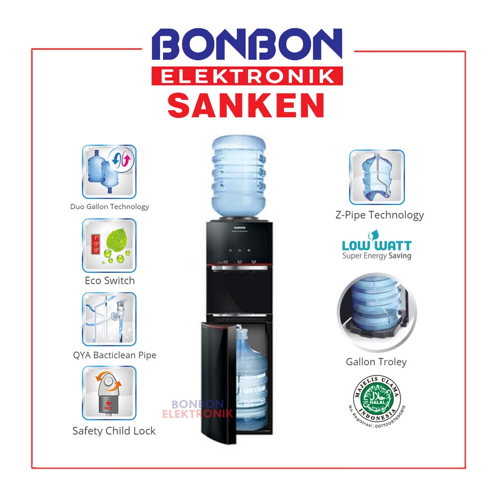 Sanken Dispenser Duo Galon HWD-Z990G-BK / HWDZ990GBK /HWDZ990