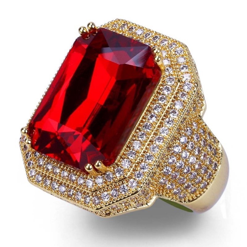 SEUSUK   Fashion Popular Men Gold Filled Garnet Red Diamond Wedding Ring Jewelry