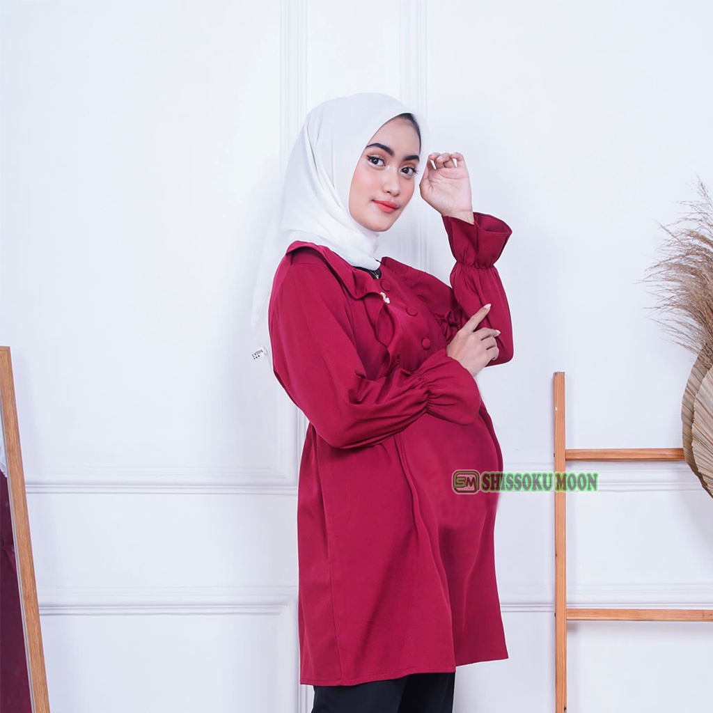 Baju Atasan Hamil Lengan Panjang Model Muslimah Bahan Rayon Twill