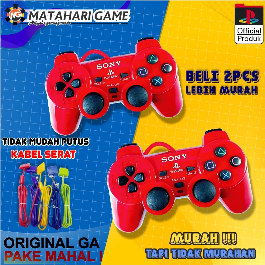 2 Pcs Murah / Stik Stick PS2 Kabel Serat Warna Sony Playstation 2 Stick Biru