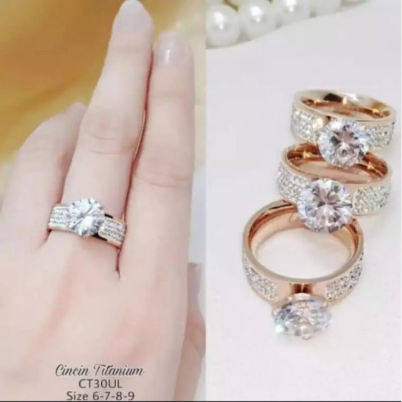 Cincin Titanium perhiasan fashion wanita Korea permata