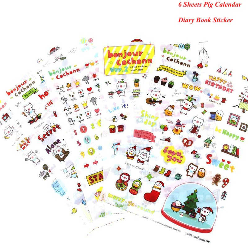 

INDORETAIL | 6 Lembar/Set Kawaii stiker kartun babi Harian Planner Journal diary buku Catatan Diary