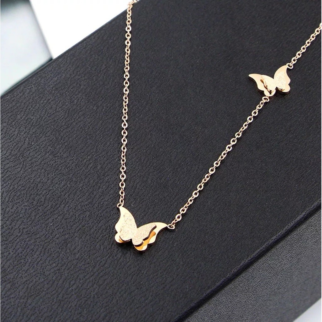 Kalung Titanium Model Two Beautiful Butterflys  Rose Gold, Gold dan Silver