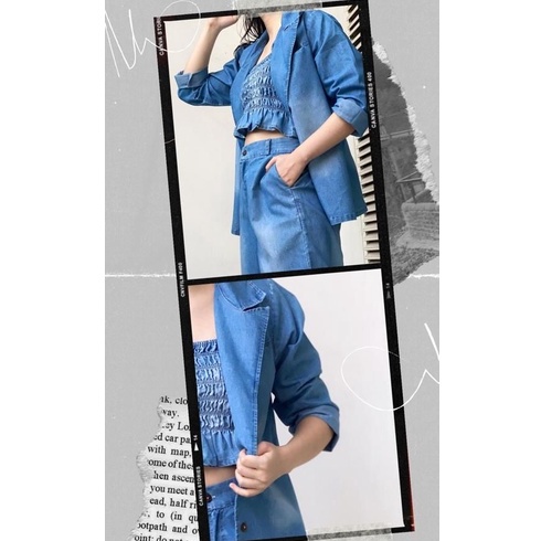 Stelan Celana Pendek Wanita Dewasa Blazer Denim Korean Style Aurelia